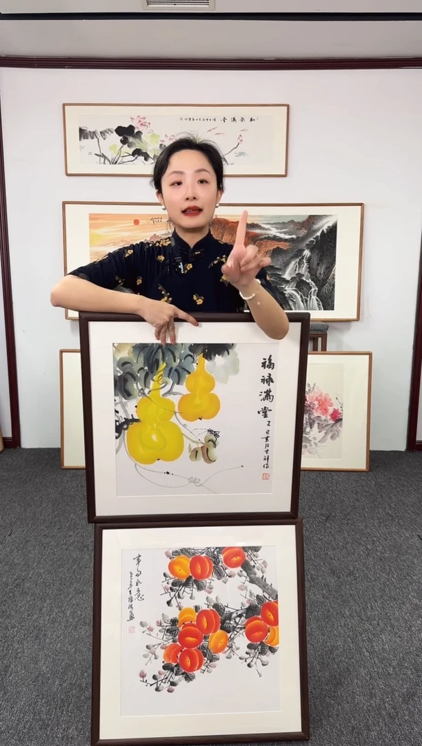 国画花鸟一对  60*60 书画作品