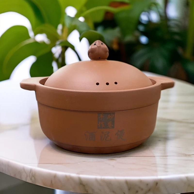 砂巷手作原矿酒泥无釉透气明火炖养生锅带盖家用原汁原味炖汤煲