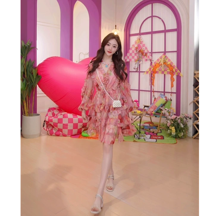 妖精的口袋干枯玫瑰法式浪漫碎花连衣裙2025夏气质百搭25200074