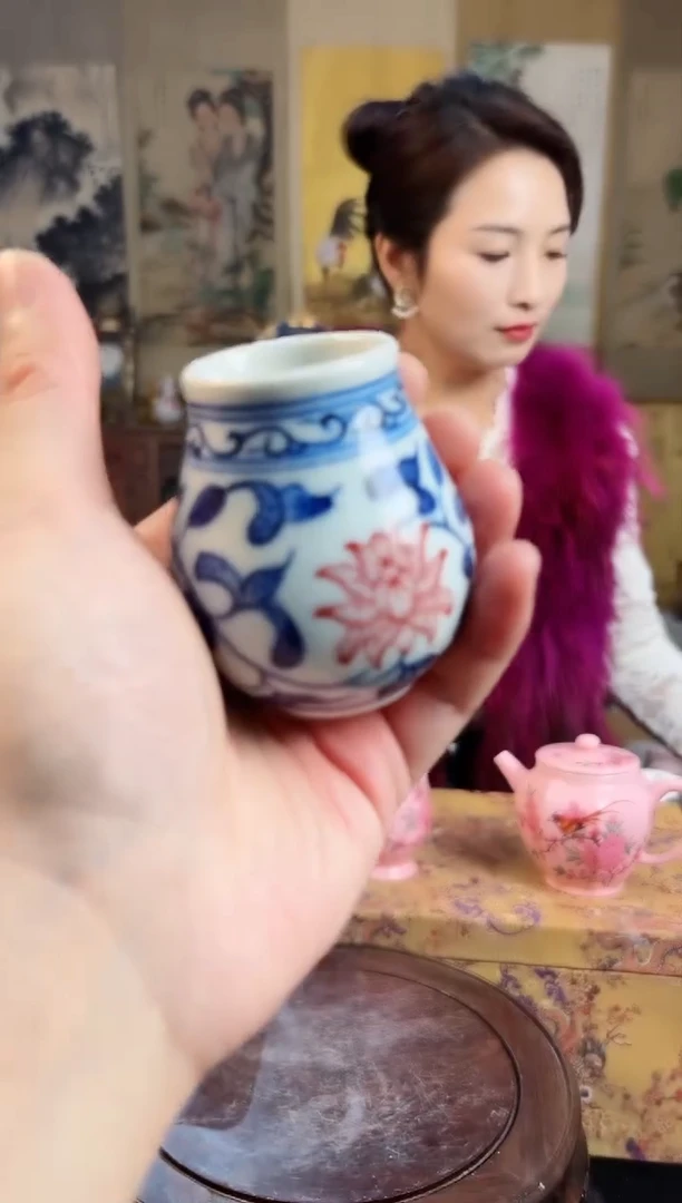 摆件陶景德镇青花手把瓶