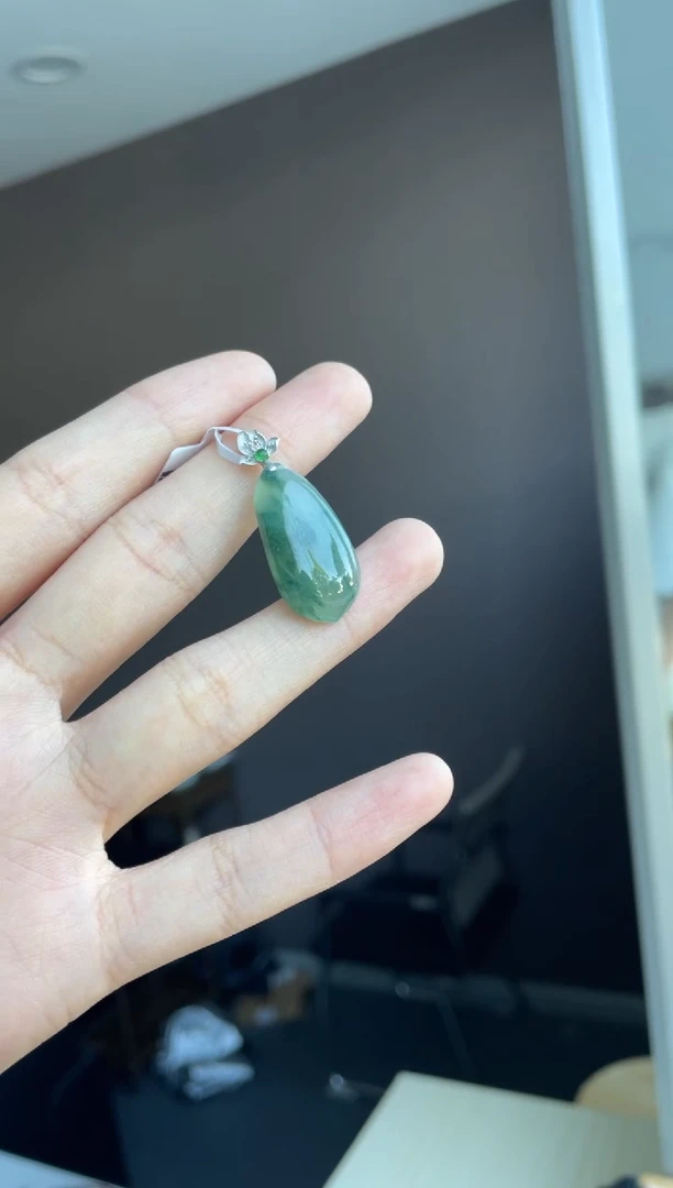 吊坠(不含链)18K金镶嵌翡翠天然缅甸A货翡翠