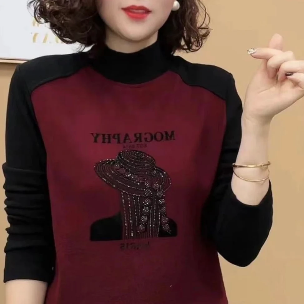 冬新款保暖双面绒打底衫百搭显瘦半高领长袖上衣女妈妈装