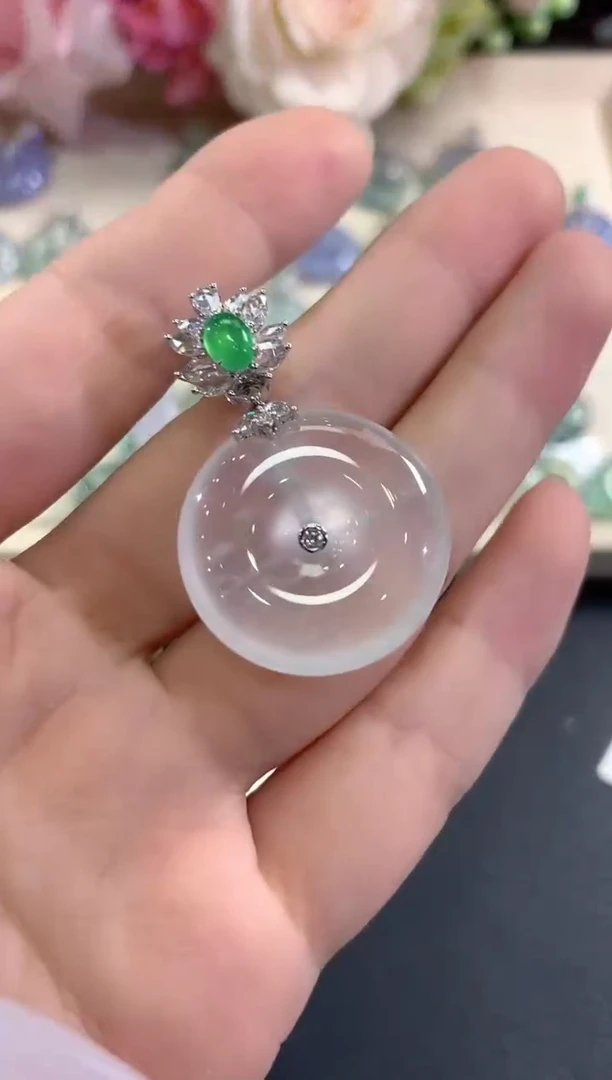 吊坠(不含链)18K金镶嵌翡翠b99