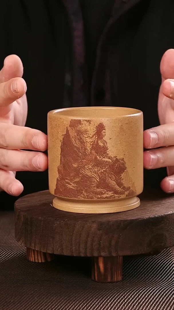 茶杯紫砂紫砂刻绘主人杯黄段经文