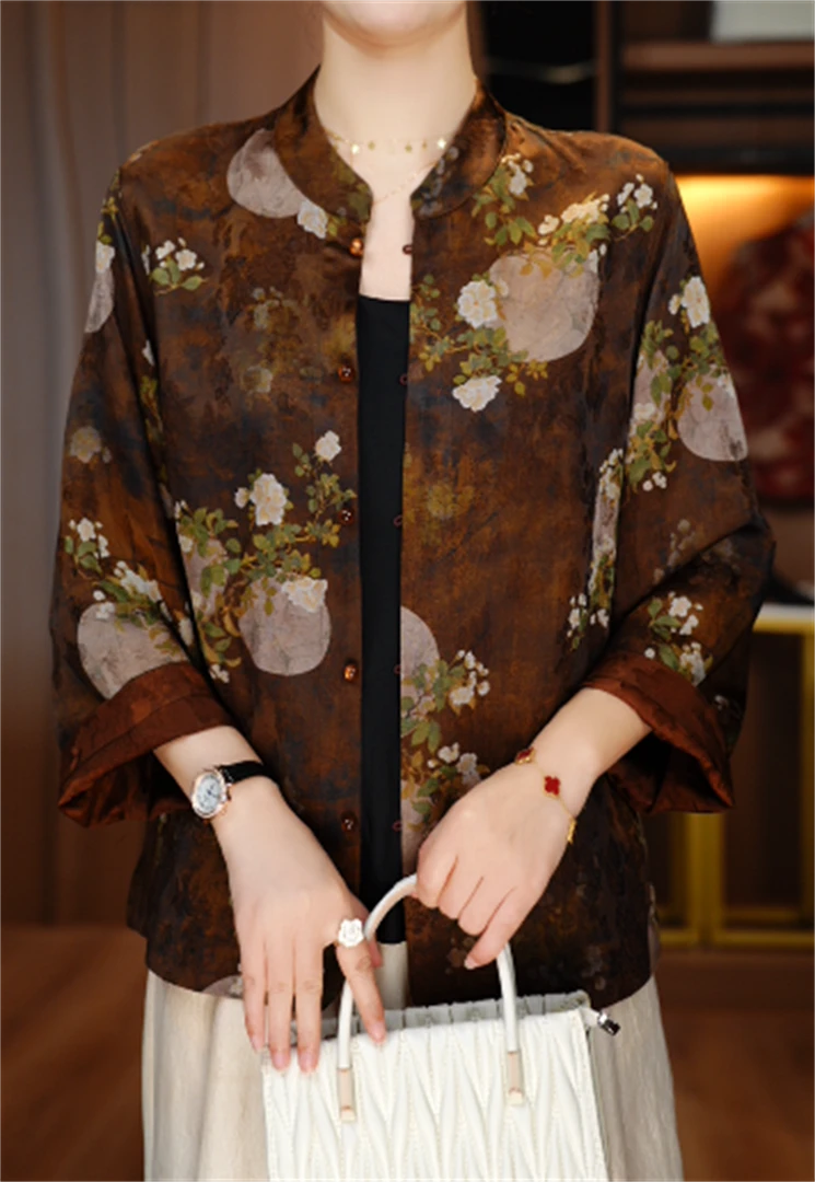 诺诗 新款洋气宽松显瘦优雅轻奢气质印花百搭小衫V25Q1161