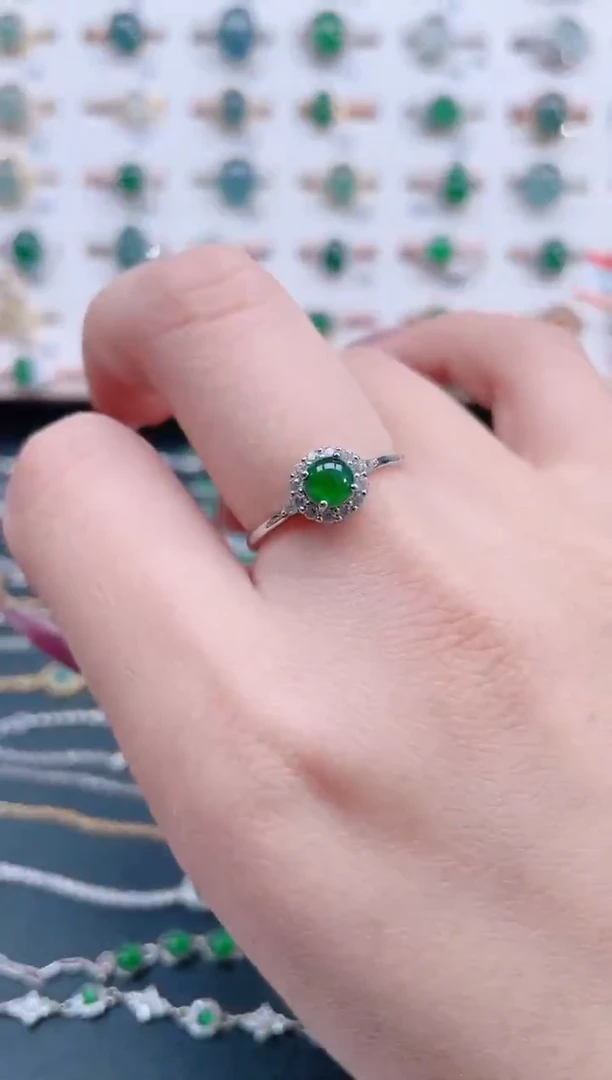 银S925镶嵌戒指翡翠天然翡翠
