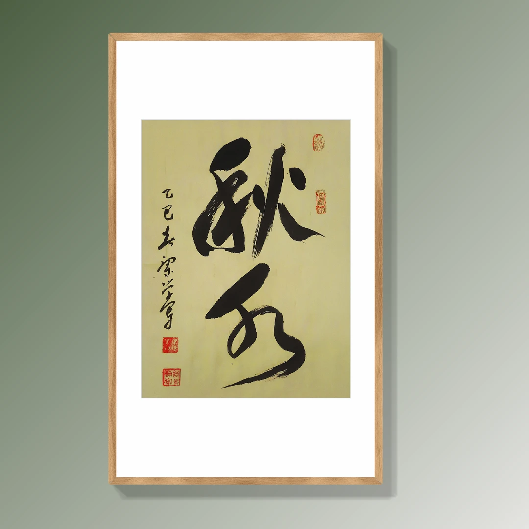 秋水 办公室 客厅 茶室挂画 毛笔书法 实木榫卯画框40*60cm