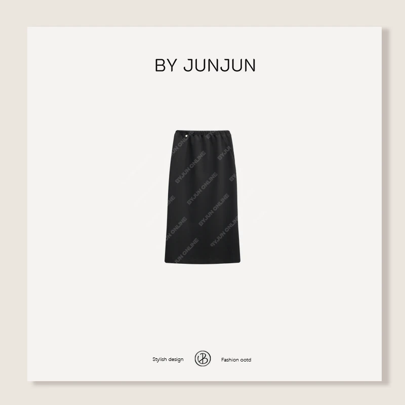 ByJunjun2025春季新款【纸片黑裙】 弧形剪裁显瘦半裙C25Q8388