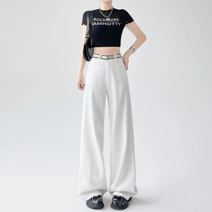 2025春夏新款莱赛尔天丝牛仔裤女柔软垂感宽松显瘦拖地裤8827