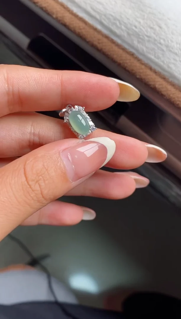 银S925镶嵌戒指翡翠**天然A货翡翠