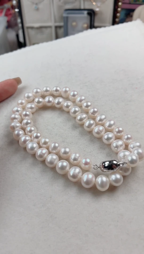 银S925镶嵌项链淡水珍珠E174