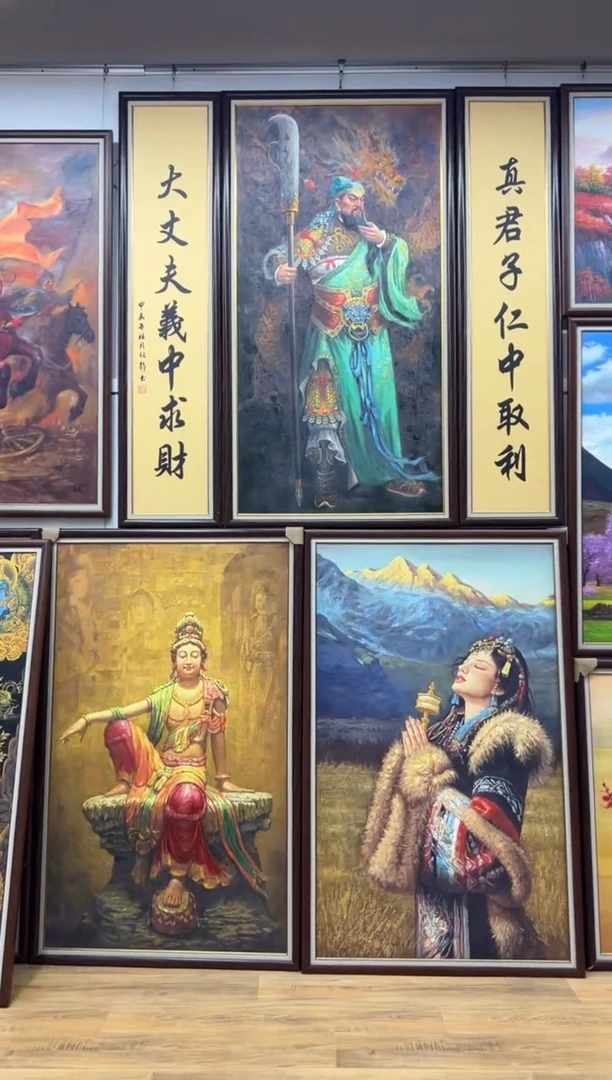 油画怀*关羽办公室客厅茶室玄关走廊家居挂画客厅挂画油画版画