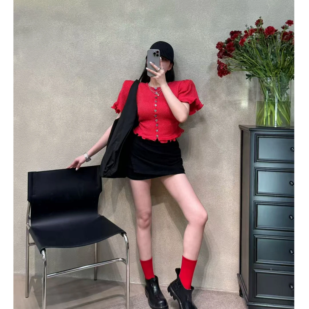 【法式浪漫】木耳边排扣上衣