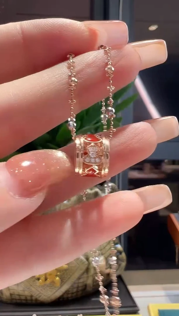 吊坠(不含链)钻石18K金镶嵌钻石葫芦路路通吊坠K红