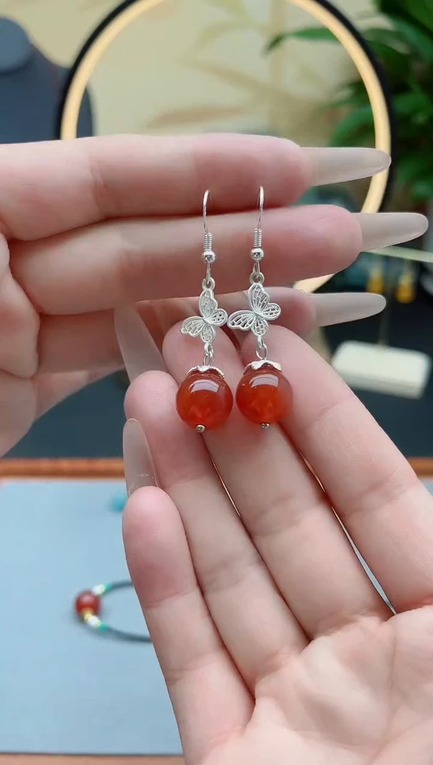 玛瑙/玉髓耳饰银S925镶嵌306