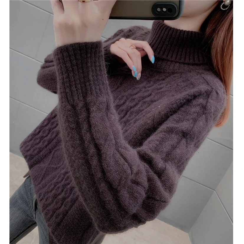 2311【高领菱形麻花毛衣】秋冬新款女士宽松韩版毛衣