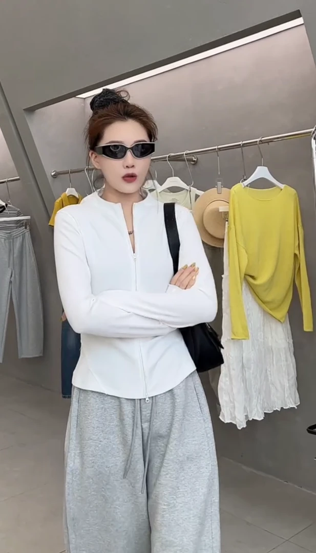 美式双拉链卫衣外套女2025新款秋季抗条上衣立领修身显瘦掐腰