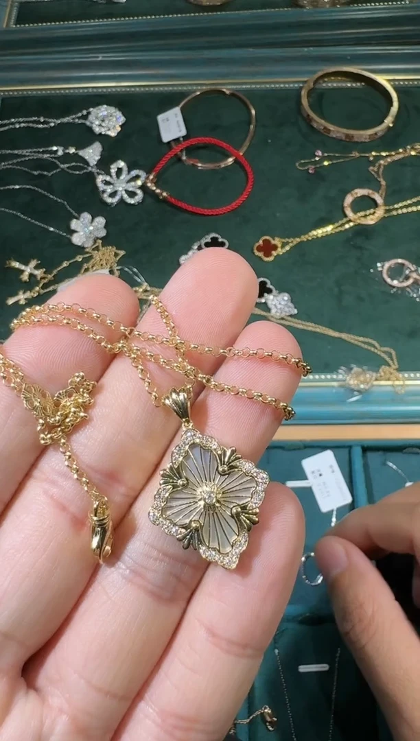 【闪购商品】钻石套链18K金镶嵌白色大版布布套链GHJ