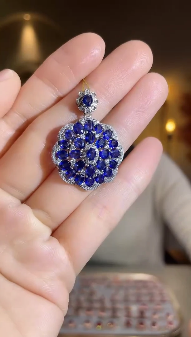 颈饰蓝宝石银S925镶嵌颈饰