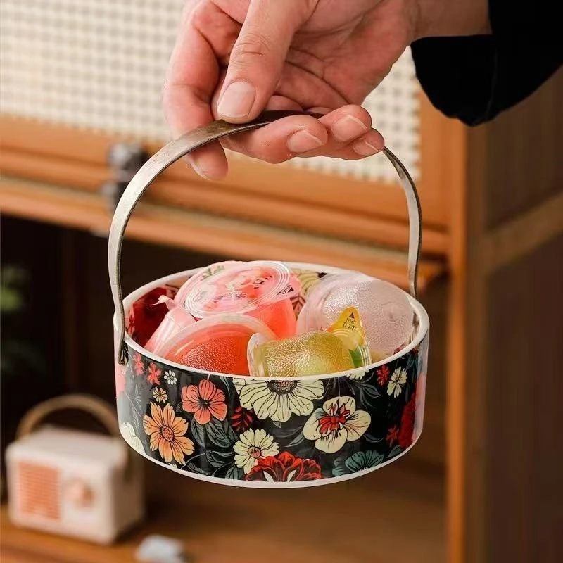 G3168-繁花提篮中式手工复古创意便携圆形高档轻奢陶瓷家用小型