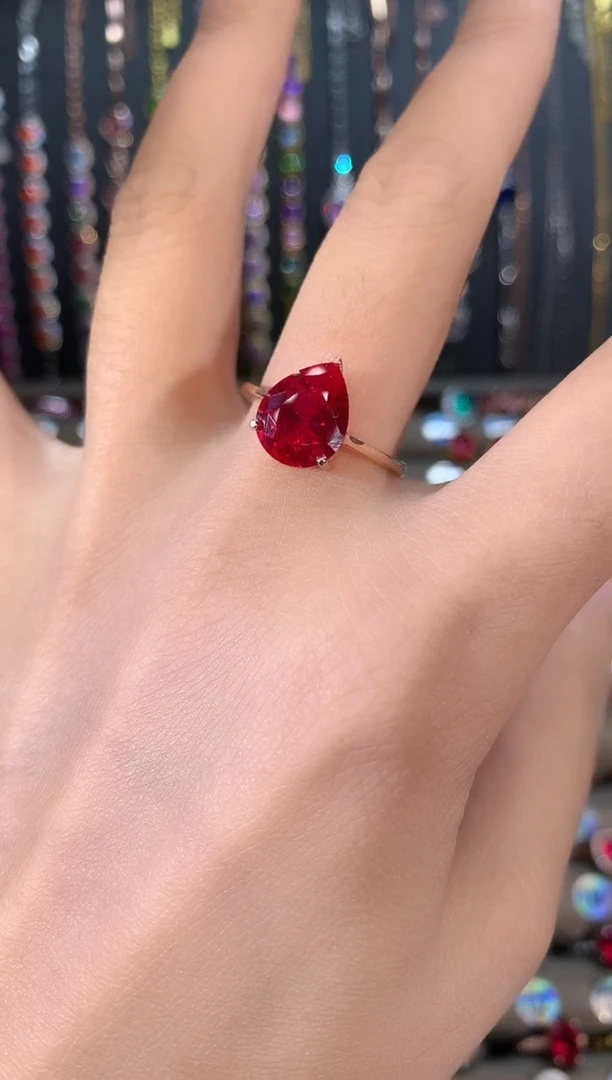 银S925镶嵌戒指红宝石玫瑰金