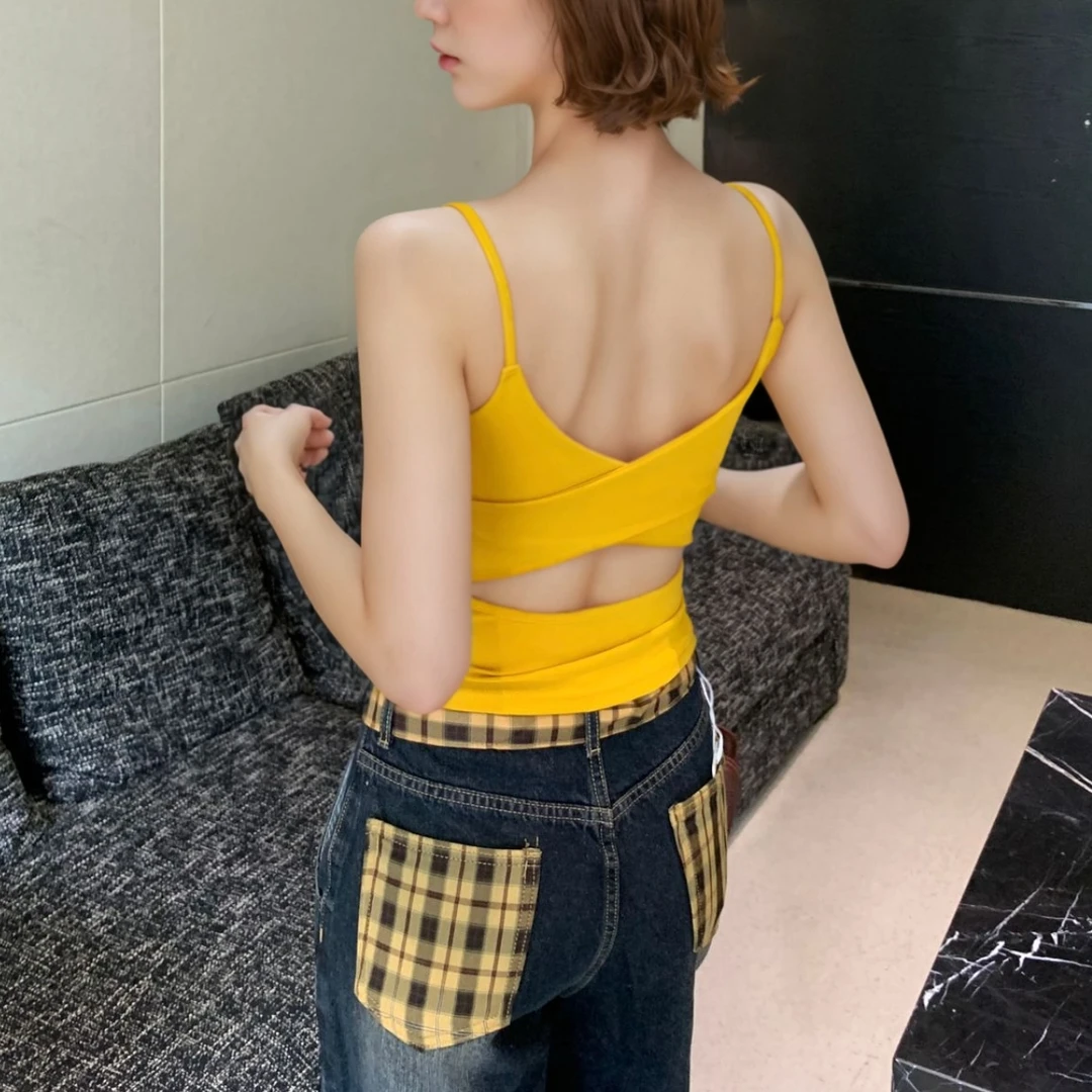 沁卿夏季运动露背瑜伽背心女内搭性感吊带修身交叉美背打底外穿女