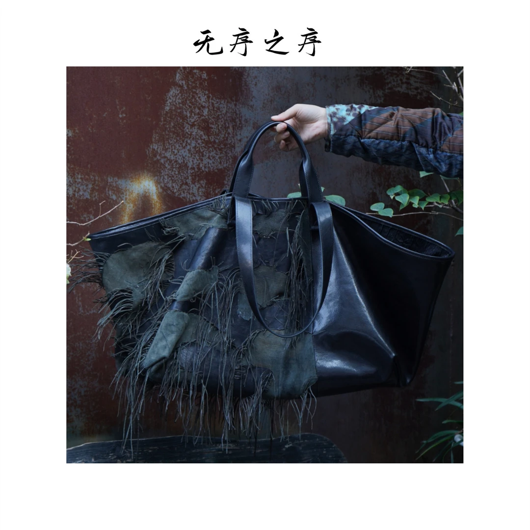 2025小众原创女士托特包单肩黑色大号休闲肩包3C241028