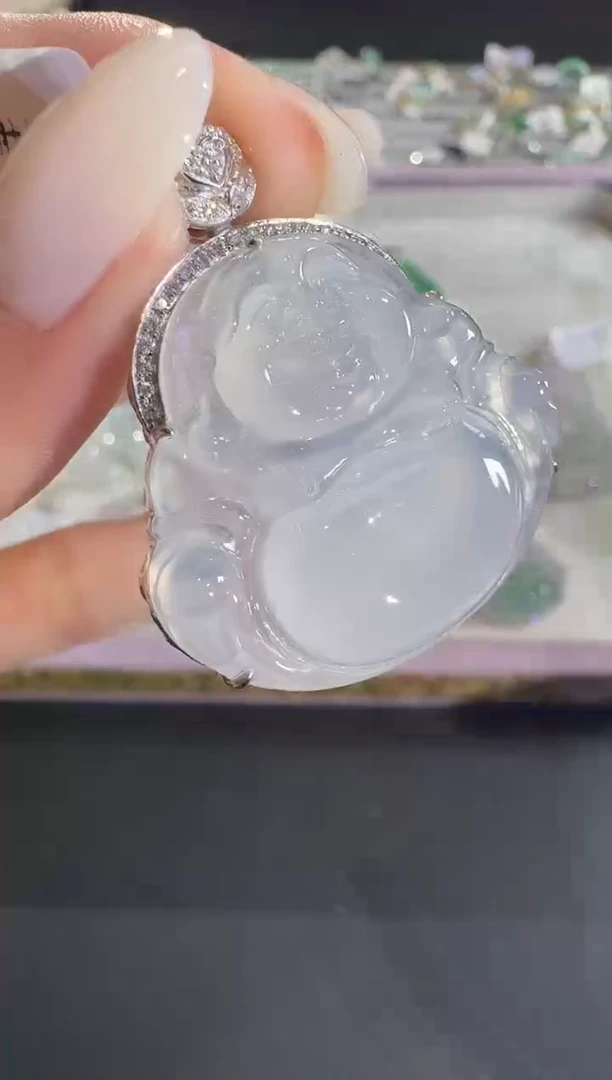 吊坠(不含链)18K金镶嵌翡翠【源头工厂】钻石镶嵌