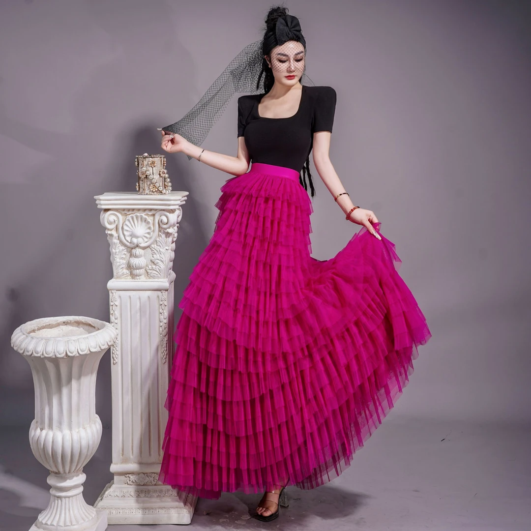 【星姐推荐】星原创高级定制【玫红印象】设计师轻奢名媛蛋糕半身裙