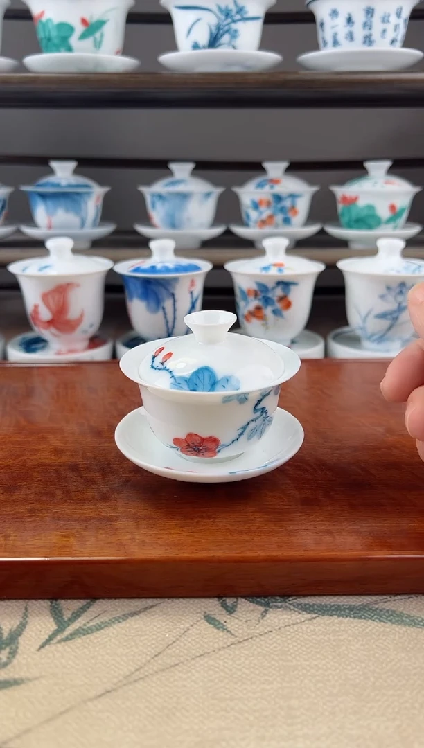 微瑕山茶花80ml三才盖碗