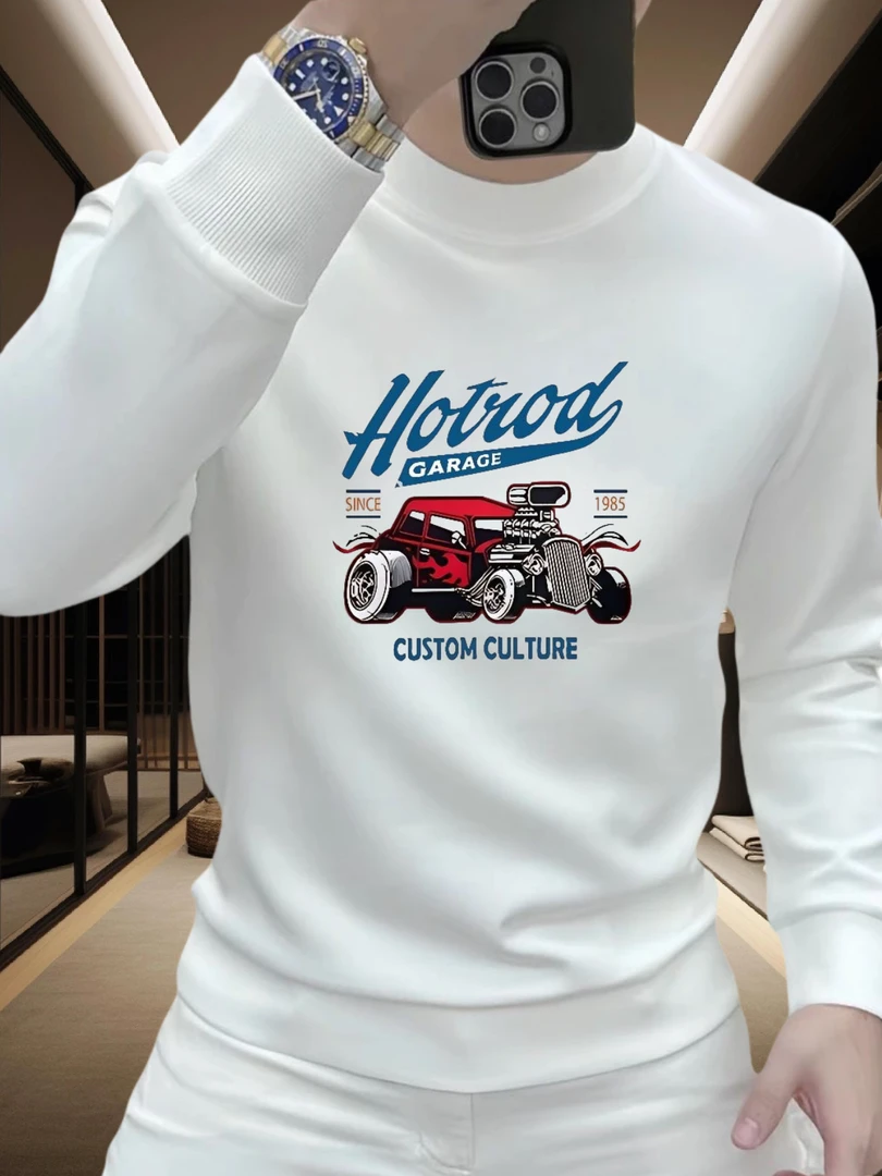 个性潮流汽车印花重磅圆领卫衣痞帅街头宽松休闲时尚男士潮流卫衣