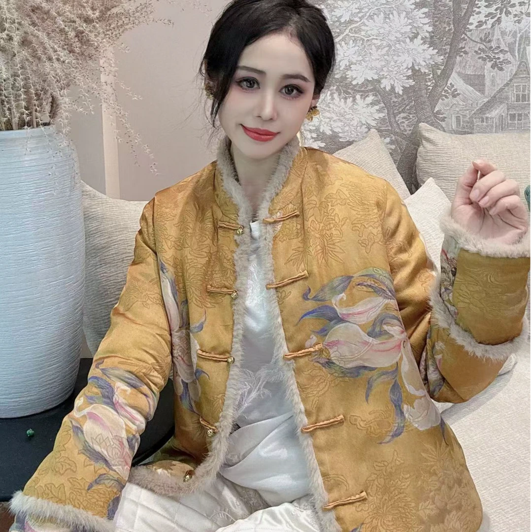 【禾禾家】“佳人”秋冬加棉海棠花开气质时尚国风女装外套 16063