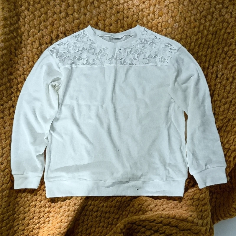 （6014）白色长袖拼接蕾丝外贸原单无吊牌小衫