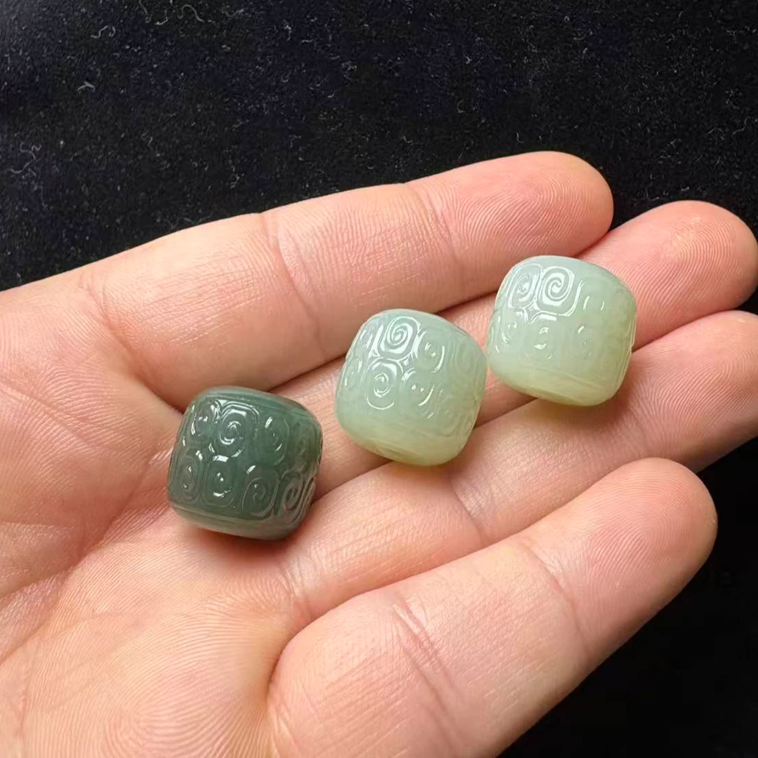 天然新疆和田玉回纹珠桶珠16mm老型散珠子隔珠diy手链项链配饰