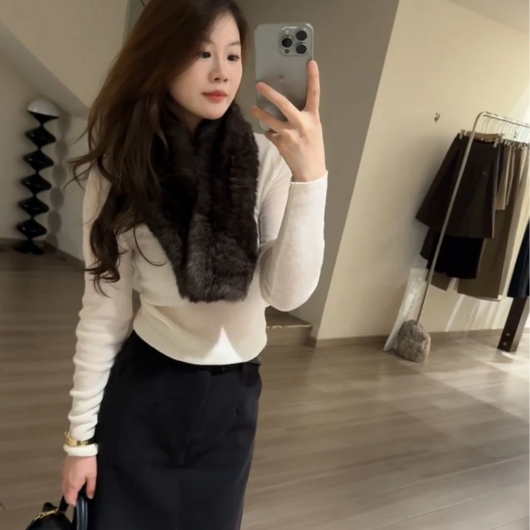 美式时尚百搭长袖针织衫女秋冬2025新款修身显瘦气质上衣半身裙子