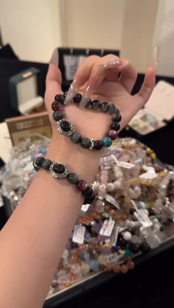 水晶手串合金银曜石多宝x1064