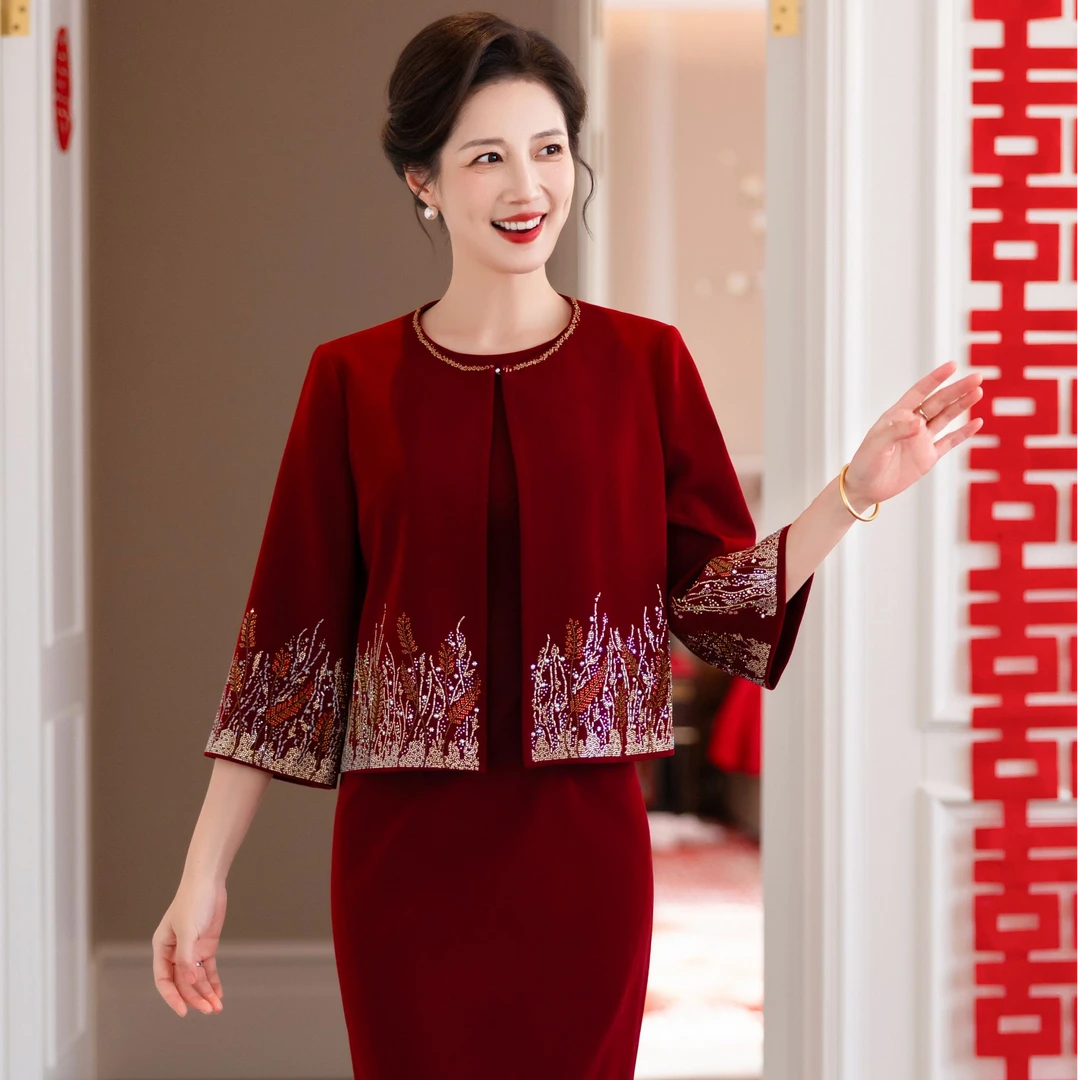 艾诗霓【墨韵】妈妈婚宴装礼服气质轻奢喜婆婆改良旗袍两件套高端女