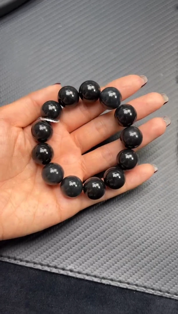 未镶嵌手串和田玉若羌微色差聚墨青花卡16手串