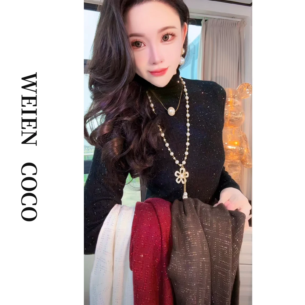 【薇恩COCO】长袖针织毛衣蕾丝修身套头新款打底衫S5907