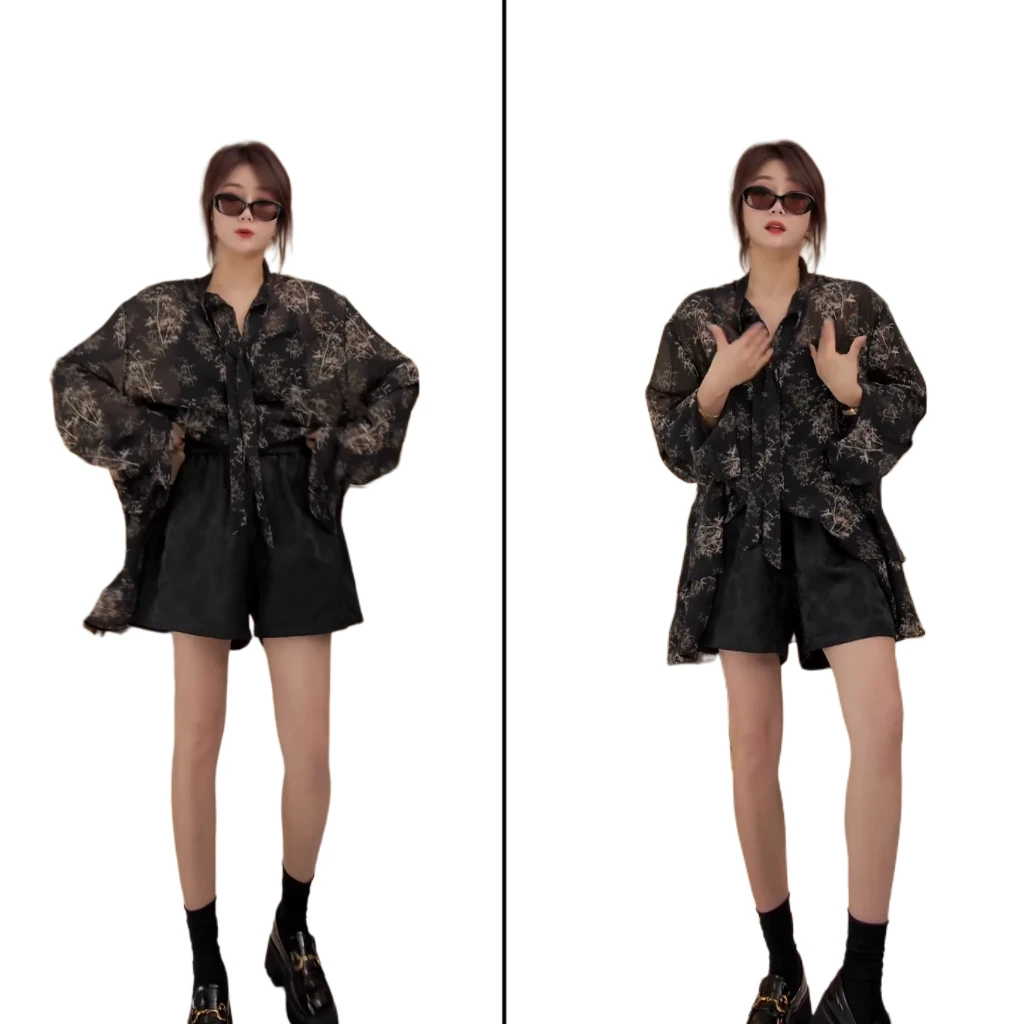 小韩日记【花绣短裤】网红时尚百搭女士休闲裤设计师松紧腰6159