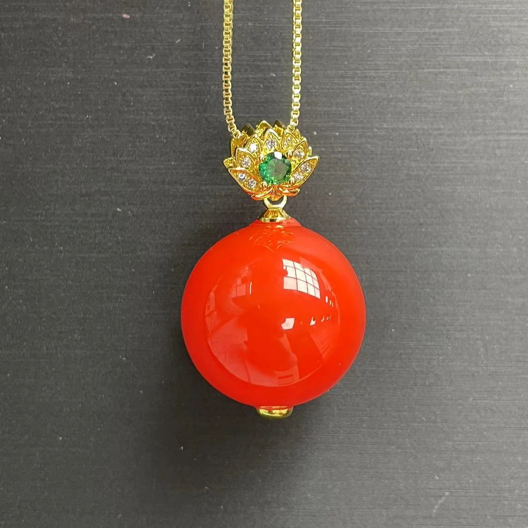 精选高玉化冰底红景天大单珠圆形玛瑙吊坠优雅气质百搭款