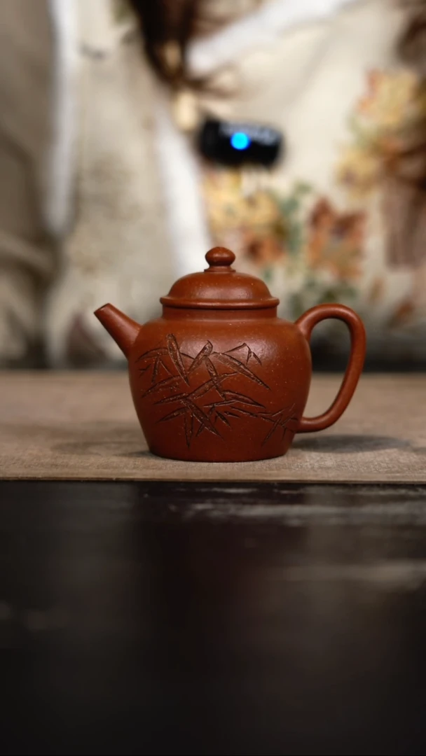 茶壶紫砂老朱泥刻绘宫灯