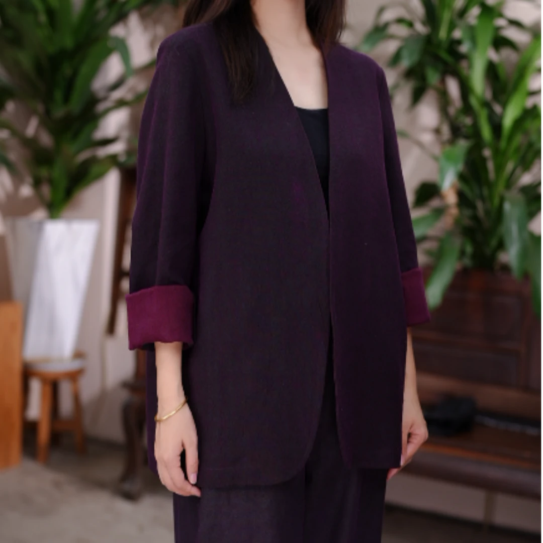【书然瑰蜜】S25747 香云纱长袖西装外套