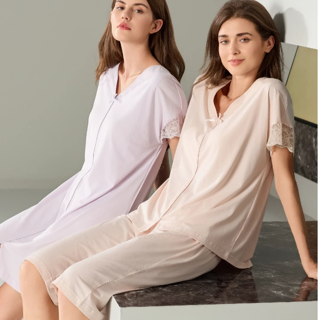 芬腾2025新款5A抗菌舒适莫代尔棉固定胸垫半袖七分裤家居服夏季