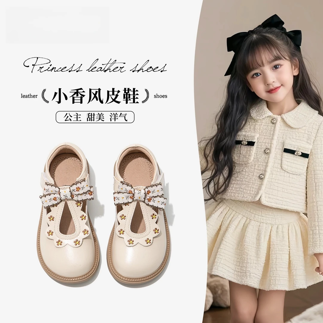 ABC女童白色小皮鞋儿童鞋子公主小香风2025春秋新款宝宝单鞋豆豆