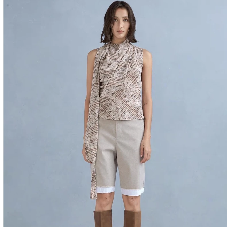 Cello Sonata 不对称褶皱飘带无袖上衣