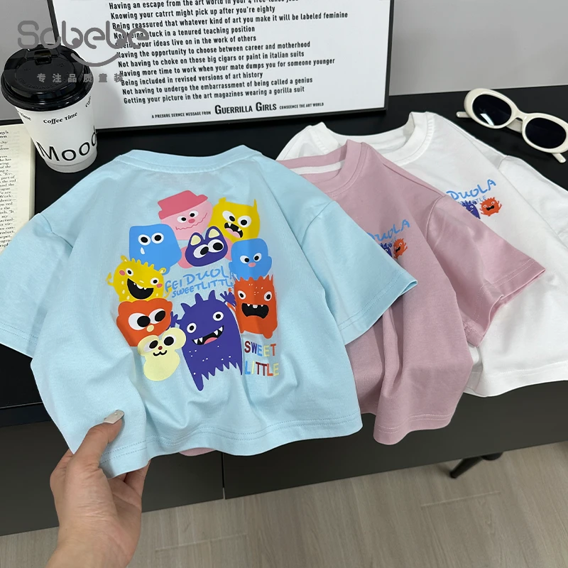 SCBEBE儿童短袖欧若风韩版夏季新款可爱小怪兽短袖T恤