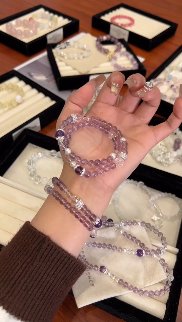 【闪购商品】水晶手链合金紫水晶双圈手链x1572