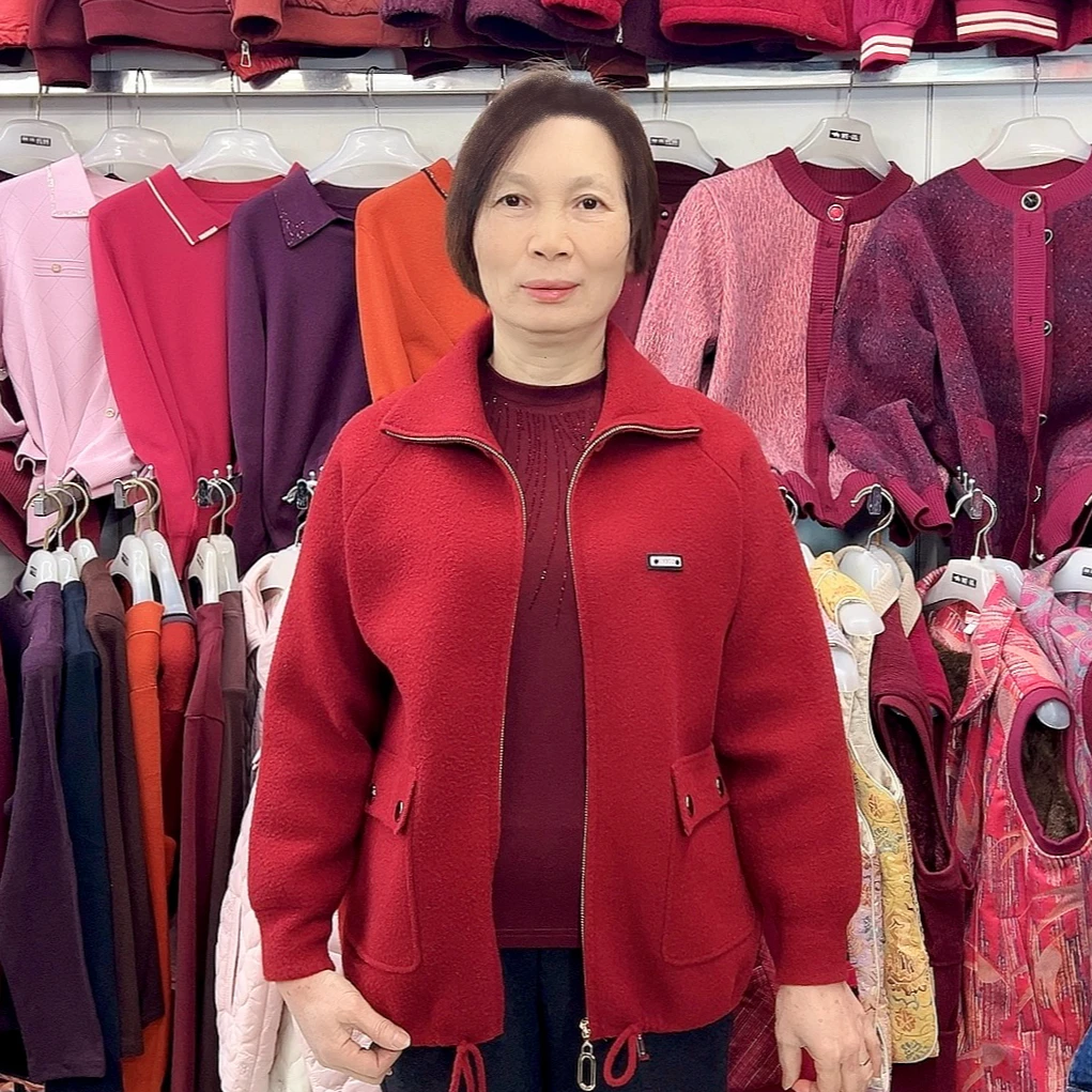 【金夫人妈妈装】秋冬大码宽松拉链翻领夹克减龄保暖毛呢大衣外套