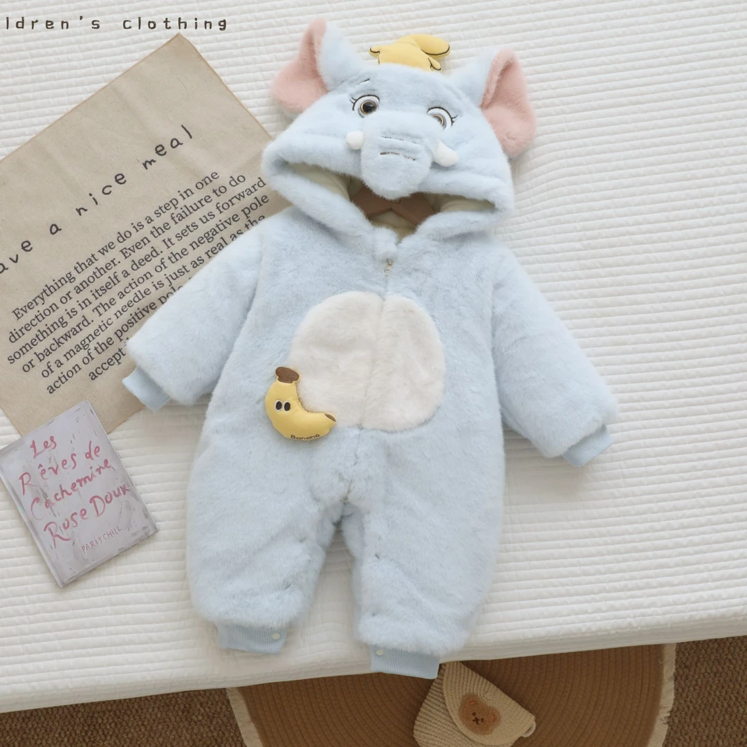 哈衣冬季长ol宝宝卡通新生儿拉链加绒婴儿保暖冬款小宝宝衣服